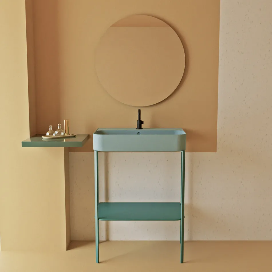 Ceramic Washbasin with Floor Standing Structure with Shelf Made in Italy - Graffa Viadurini