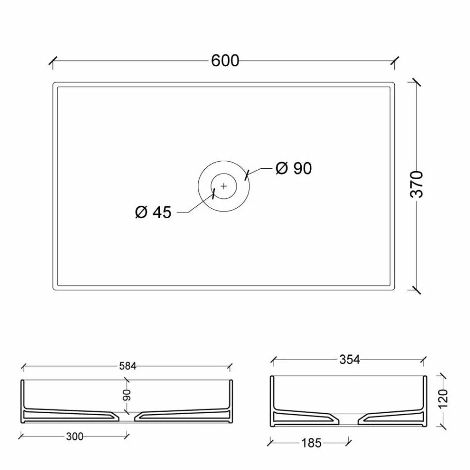 Modern design standing ceramic washbasin Sun 60x37, made in Italy Viadurini