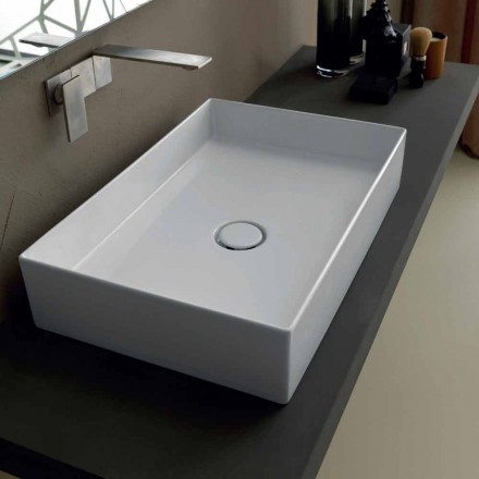 Modern design standing ceramic washbasin Sun 60x37, made in Italy Viadurini