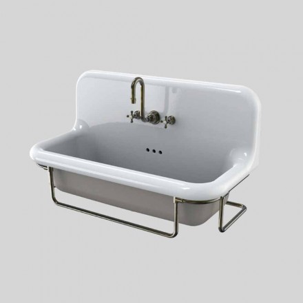 Rectangular ceramic washbasin with metal base suspended Felipe Viadurini