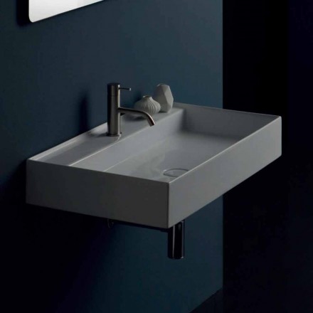 Modern design suspended ceramic washbasin Sun 80x45 cm, made in Italy Viadurini