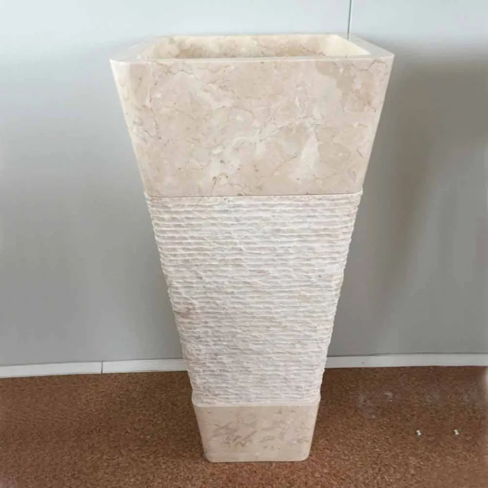 Washbasin in natural stone with column Robin, white single piece Viadurini