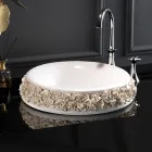 Porcelain washbasin with hand-applied petals Made in Italy - Amarone Viadurini