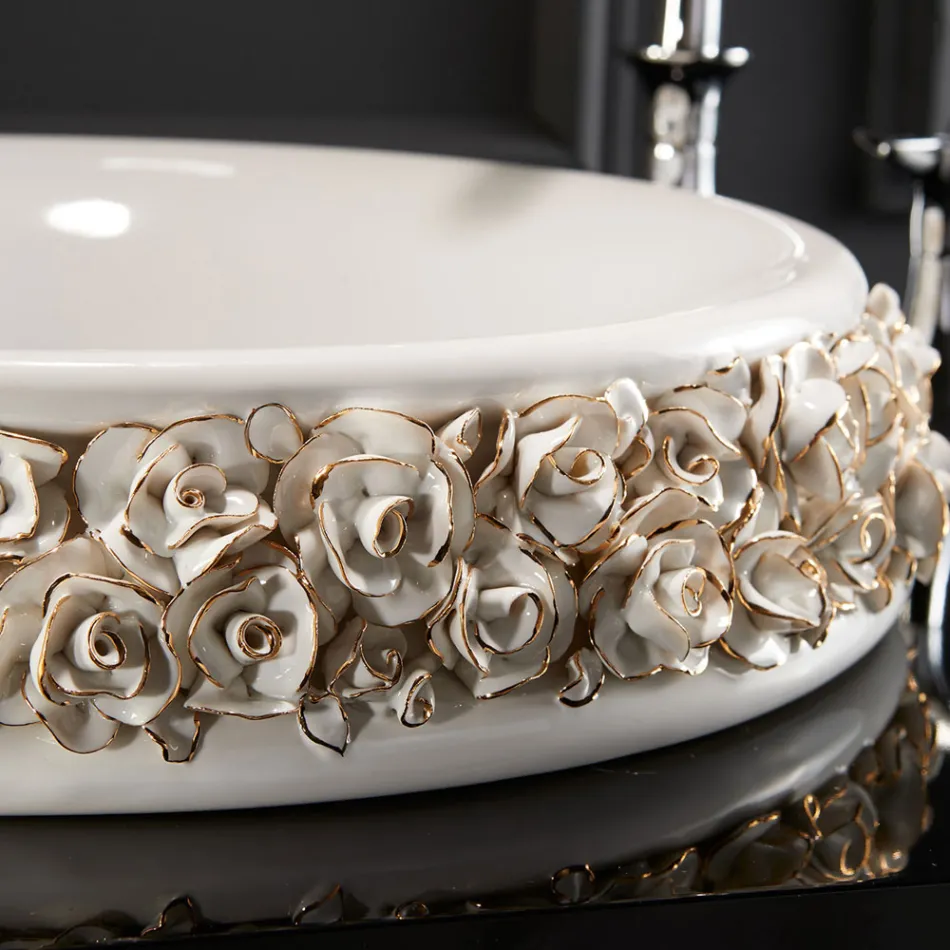Porcelain washbasin with hand-applied petals Made in Italy - Amarone Viadurini