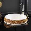 Porcelain washbasin with hand-applied petals Made in Italy - Amarone