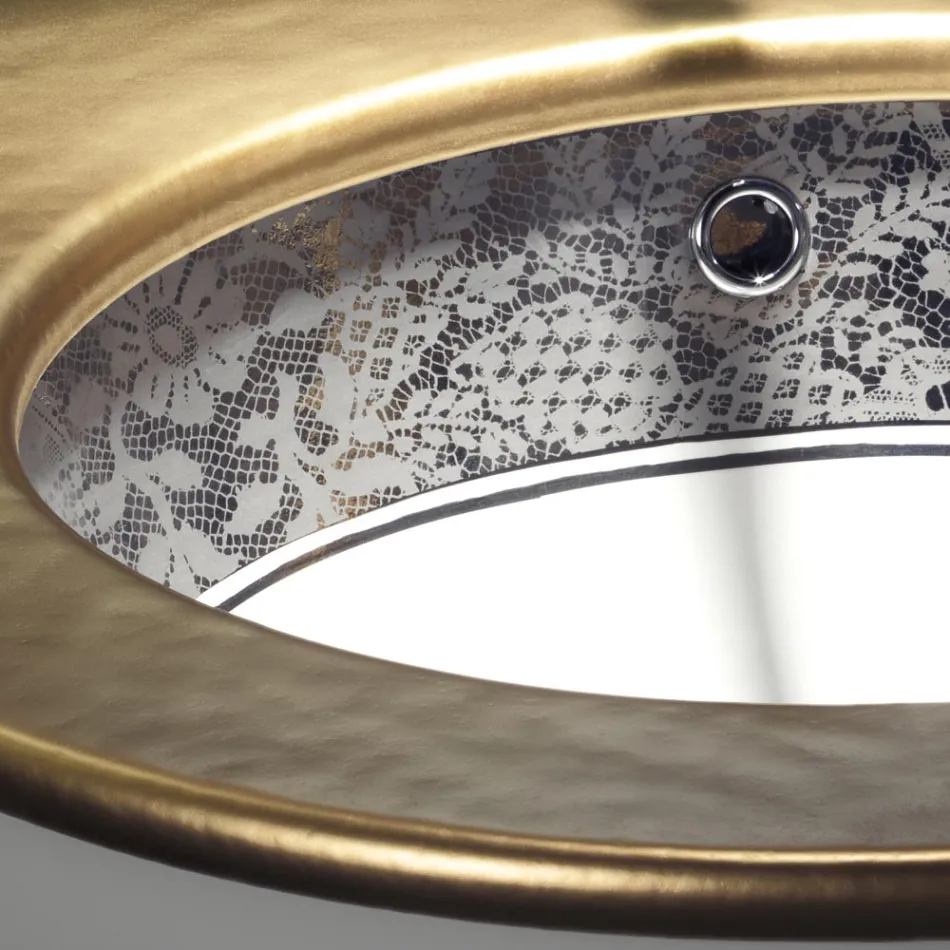 Built-in sink in Fire Clay with Platinum Lace Band Made in Italy - Erioli Viadurini