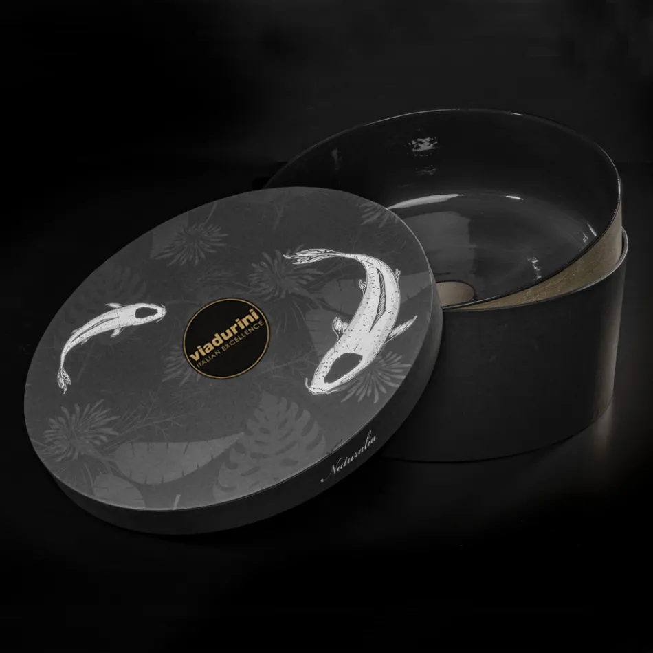 Luxury Black Countertop Washbasin in Colored Clay Made in Italy - Tatiana Viadurini