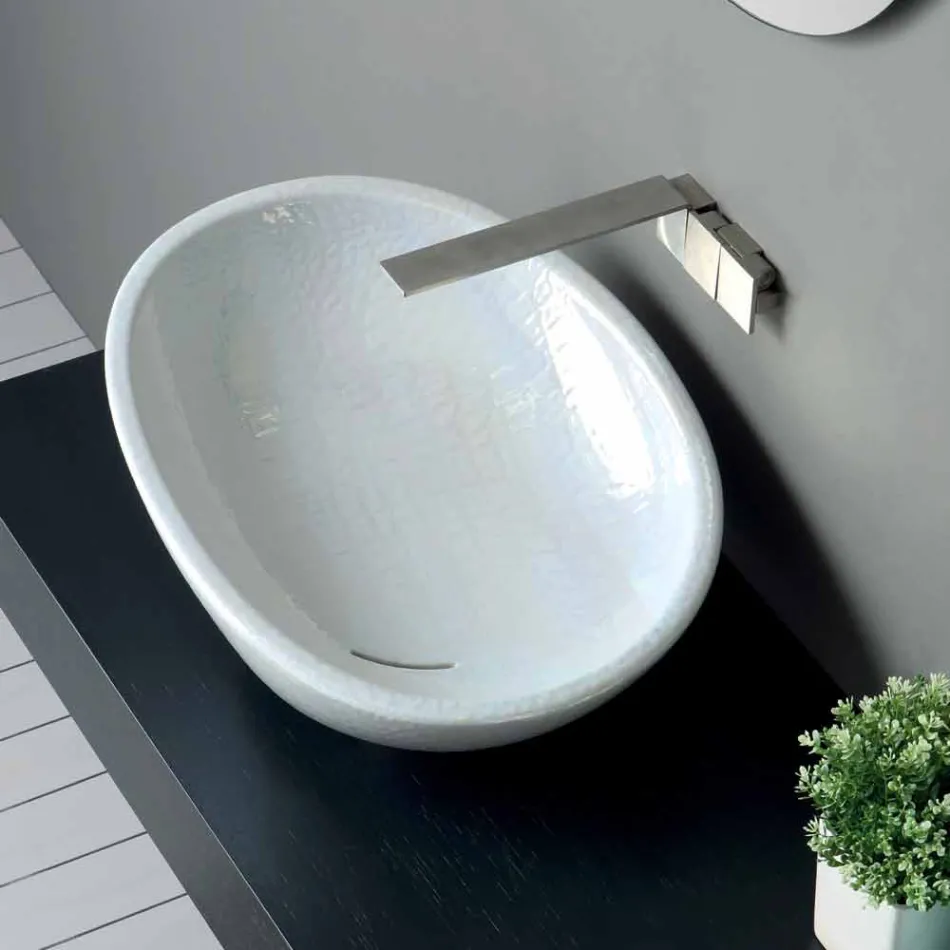 Countertop mother-of-pearl washbasin with modern design made in Italy Glossy Viadurini