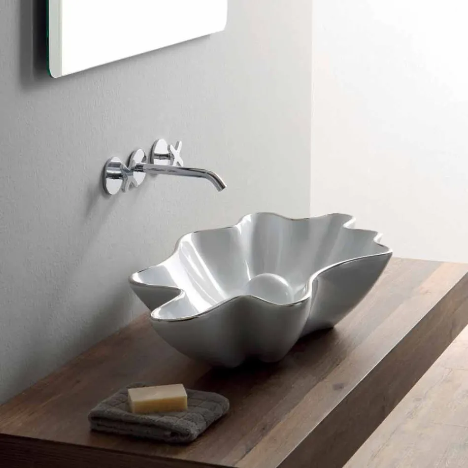 Modern countertop washbasin in white ceramic made in Italy Rayan Viadurini