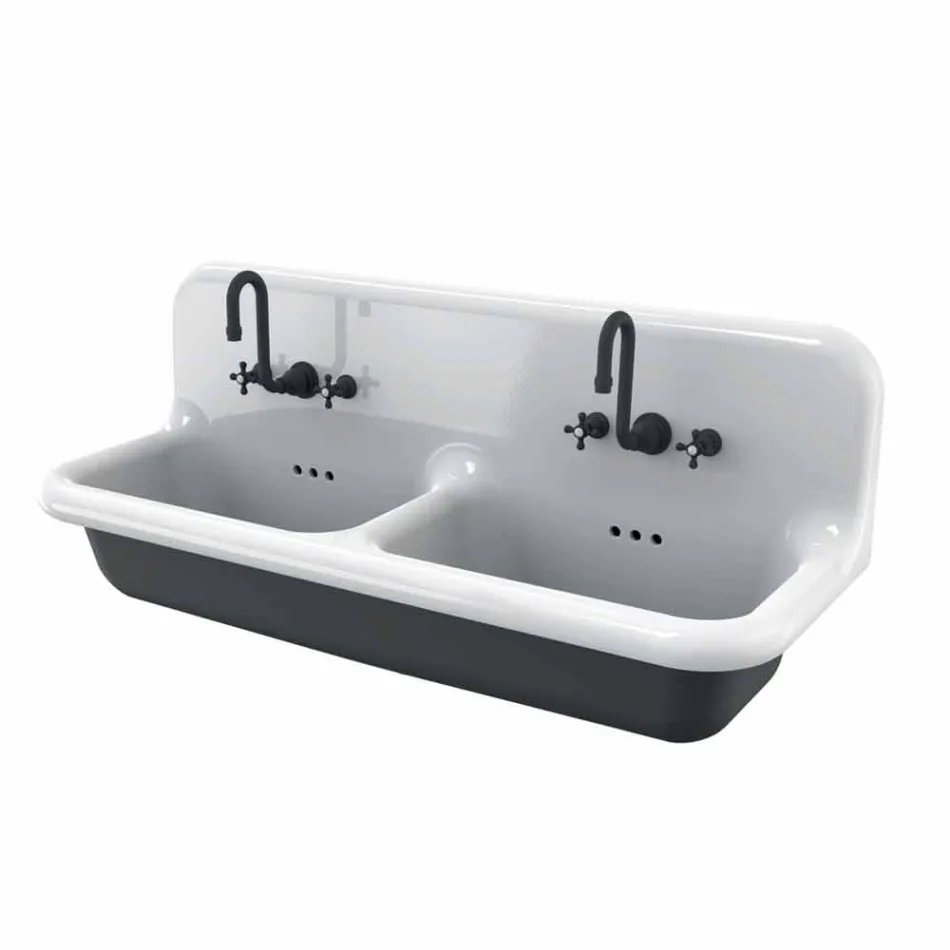 Contemporary wall-mounted double washbasin design ceramic Jack Viadurini