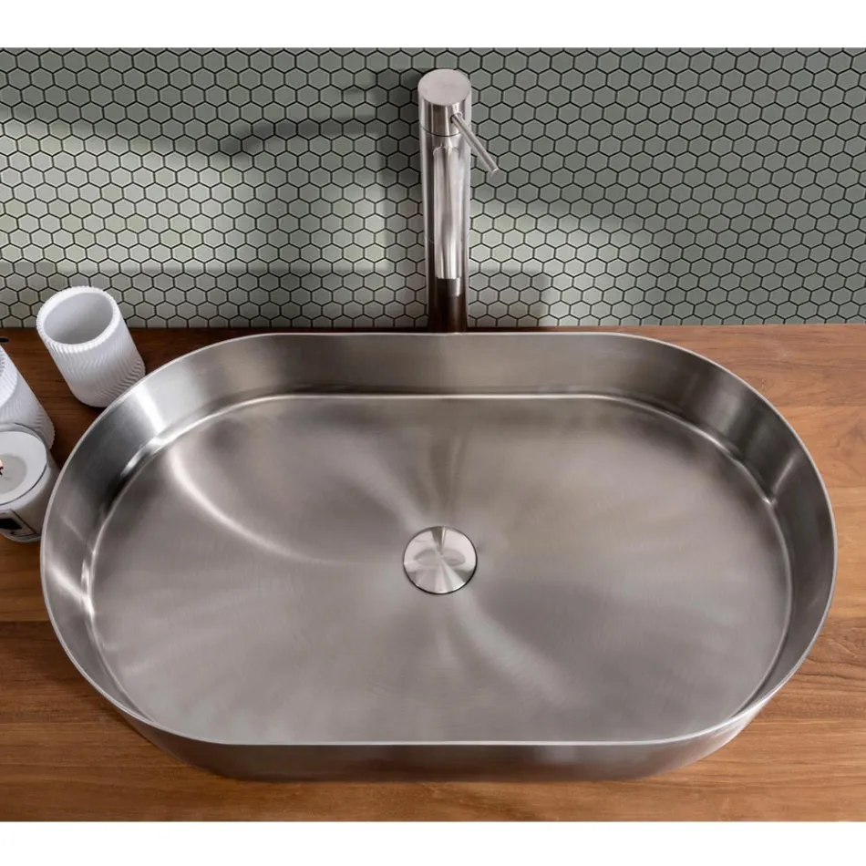 Oval Countertop Washbasin in Stainless Steel in Different Finishes - Anemone Viadurini