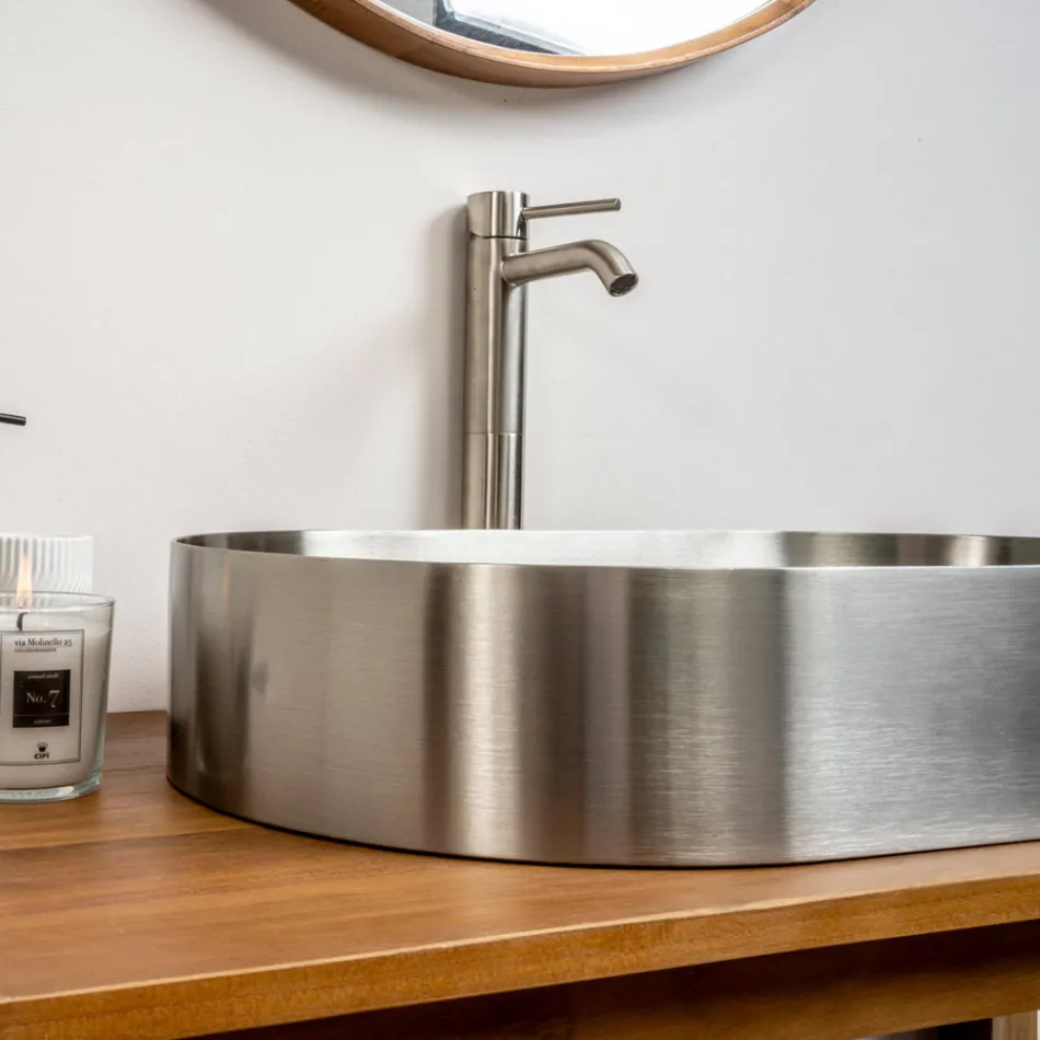 Oval Countertop Washbasin in Stainless Steel in Different Finishes - Anemone Viadurini