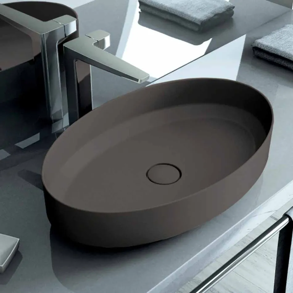 Oval ceramic counter top washbasin made in Italy, Yoel Viadurini