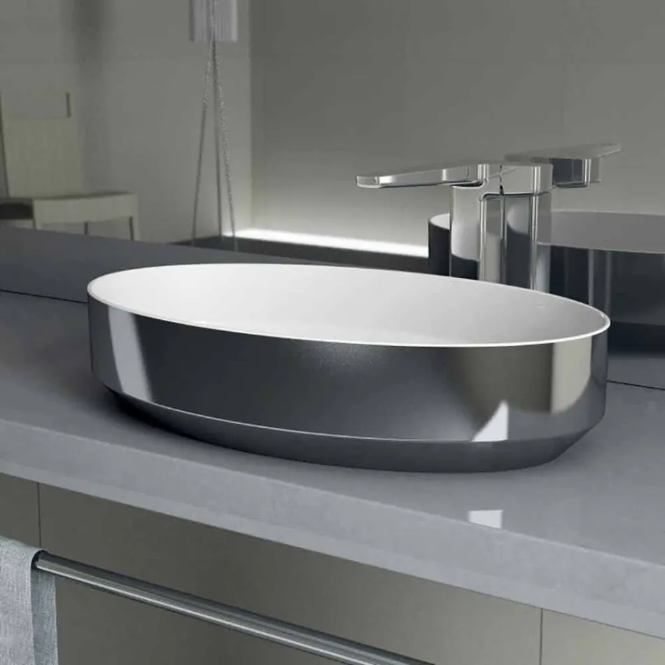 Oval ceramic counter top washbasin made in Italy, Yoel Viadurini