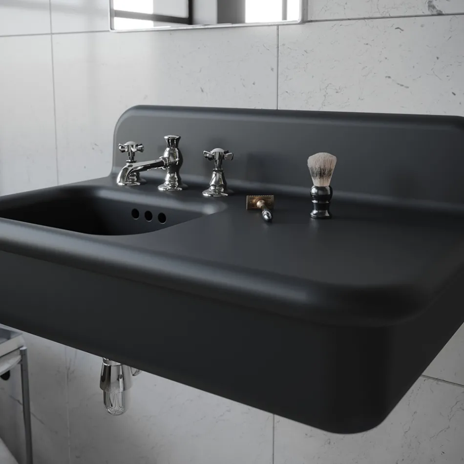Ceramic Asymmetrical Bathroom Washbasin with Object Rest - Giusy Viadurini
