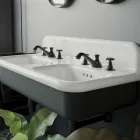 Double Bathroom Sink with Rectangular and Ceramic Structure - Kevin Viadurini