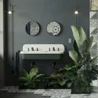 Double Bathroom Sink with Rectangular and Ceramic Structure - Kevin Viadurini