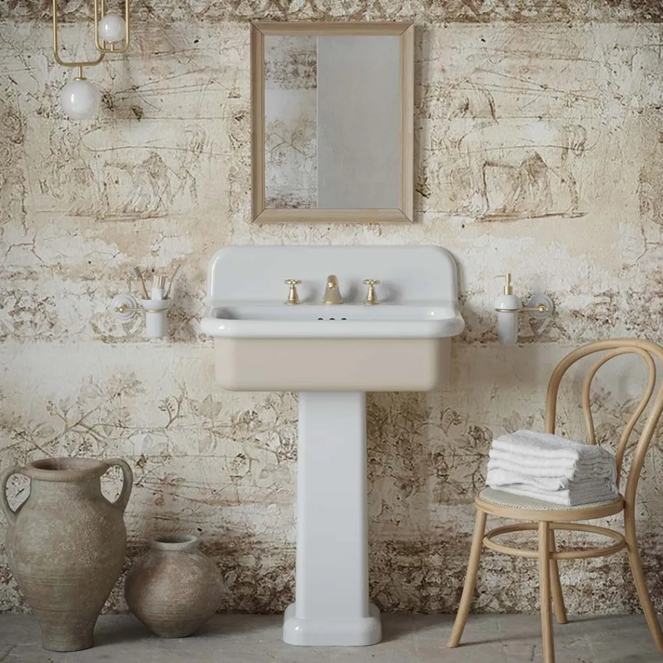 Rectangular Ceramic Bathroom Sink with Pedestal - Noah Viadurini
