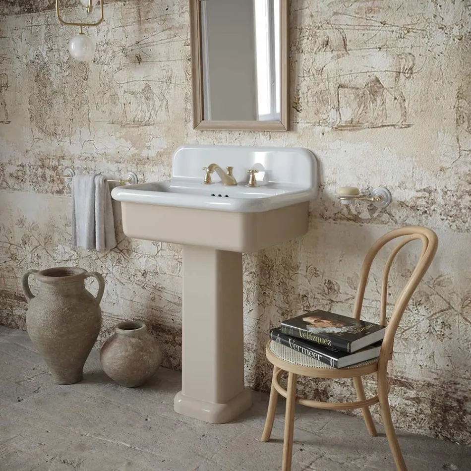Rectangular Ceramic Bathroom Sink with Pedestal - Noah Viadurini