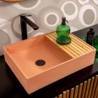 Rectangular Countertop Washbasin Made of Mali Orange Terrazzo - Azalea Viadurini