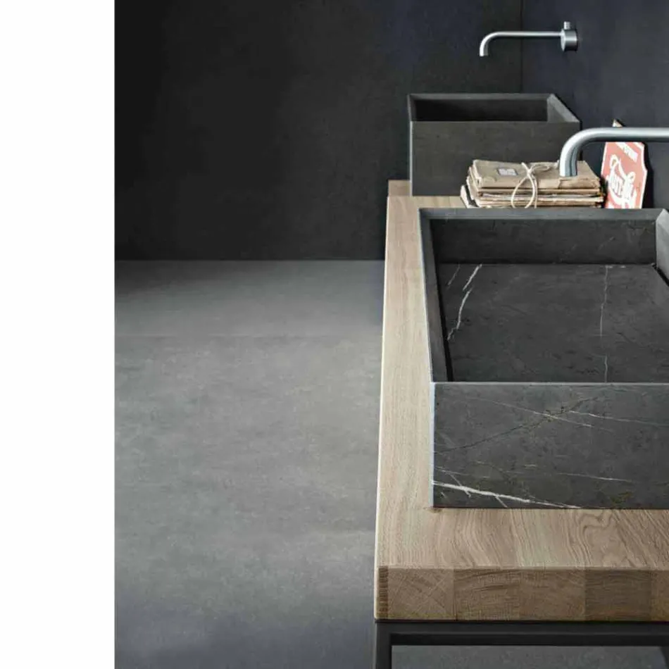Rectangular and Modern Countertop Washbasin in Design Stone - Farartlav3 Viadurini