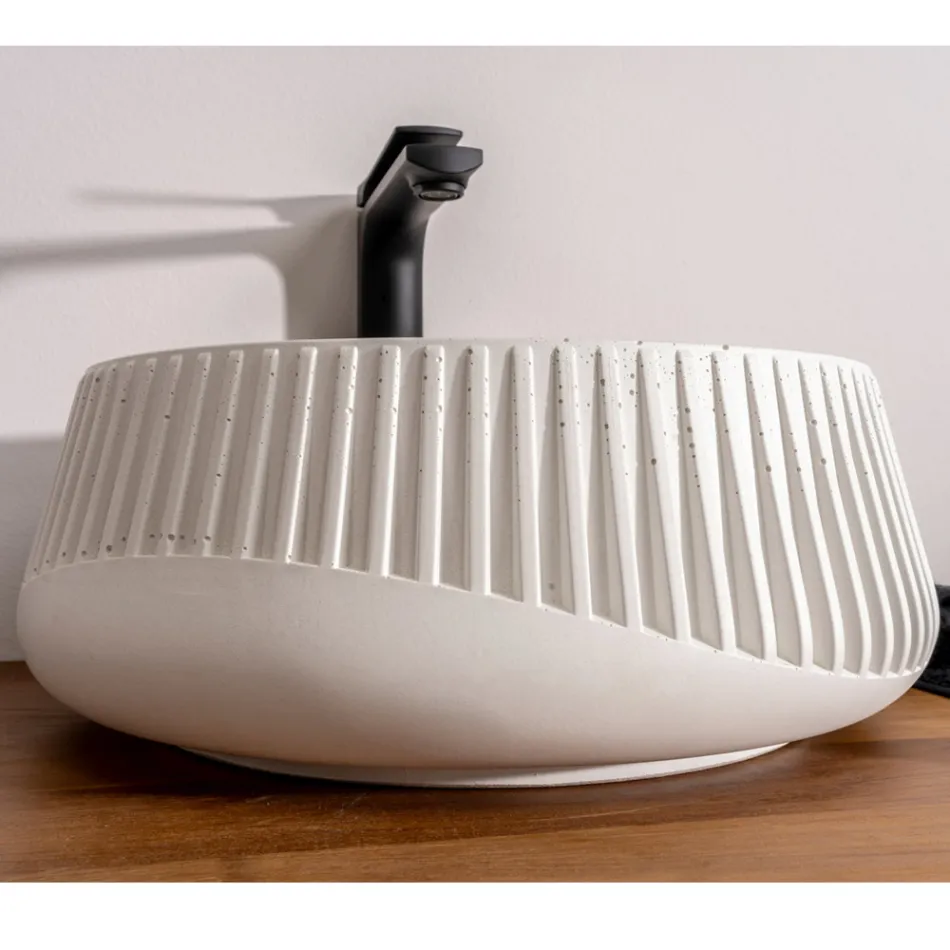 Round Countertop Washbasin Made of Cement and Resin - Ibisco Viadurini