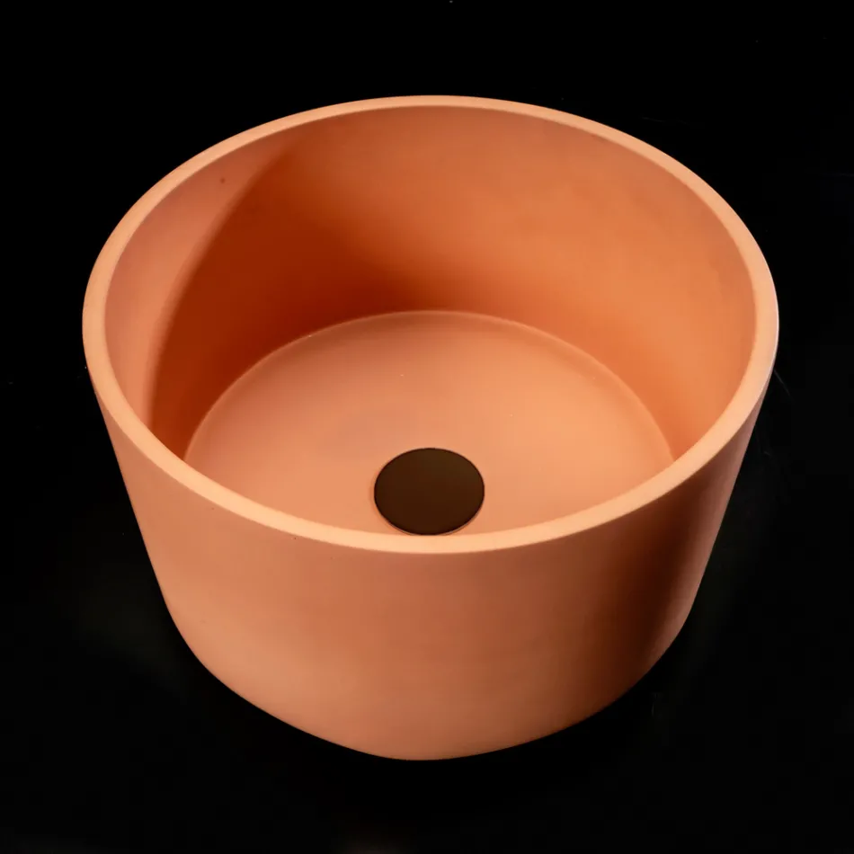 Round Countertop Washbasin Made of Mali Orange Terrazzo - Azalea Viadurini