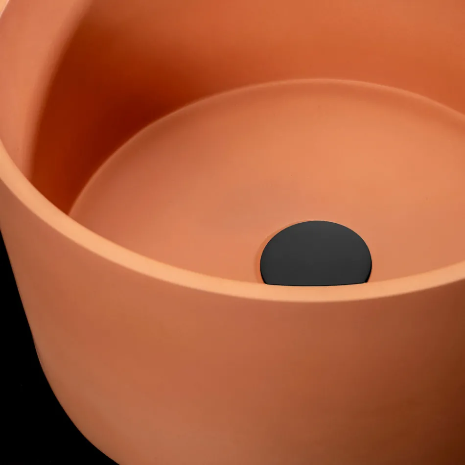 Round Countertop Washbasin Made of Mali Orange Terrazzo - Azalea Viadurini