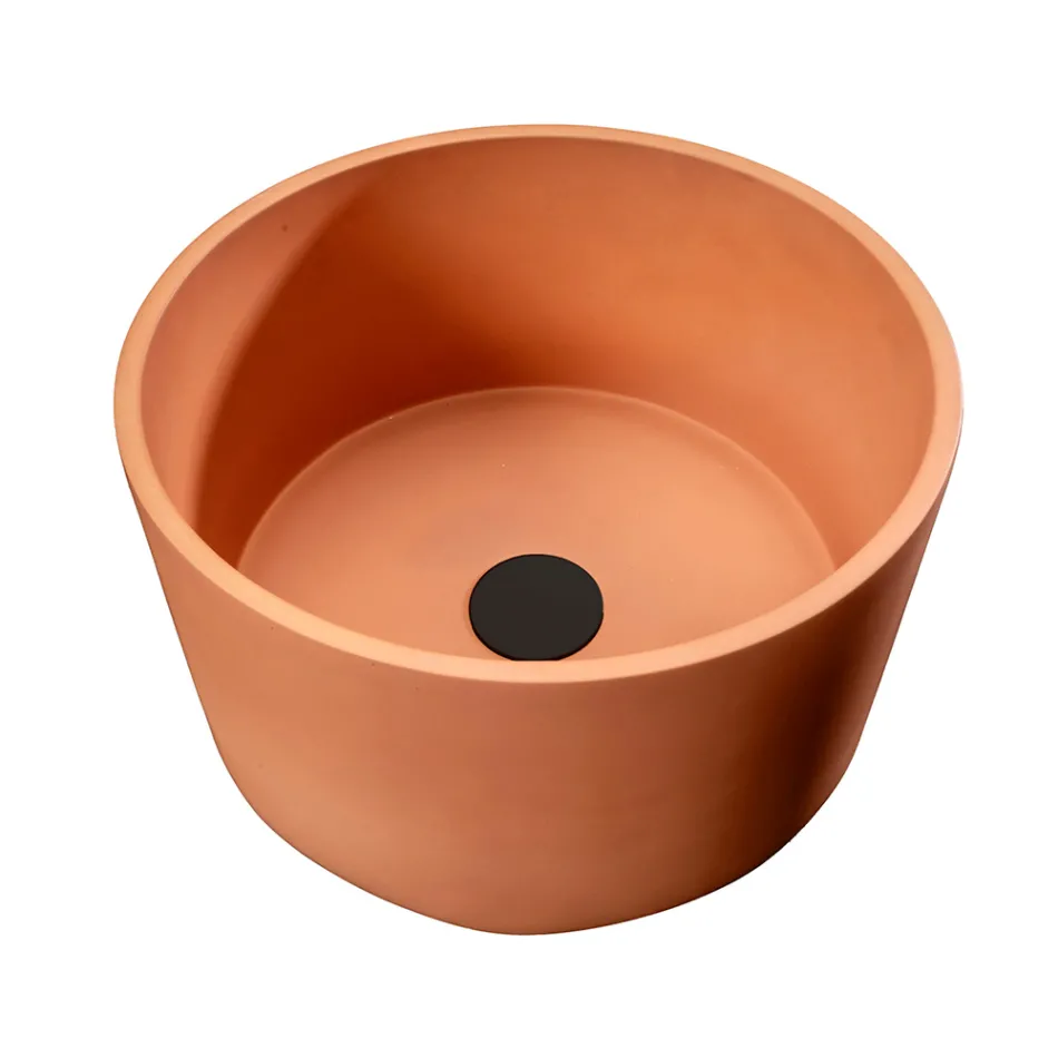 Round Countertop Washbasin Made of Mali Orange Terrazzo - Azalea Viadurini