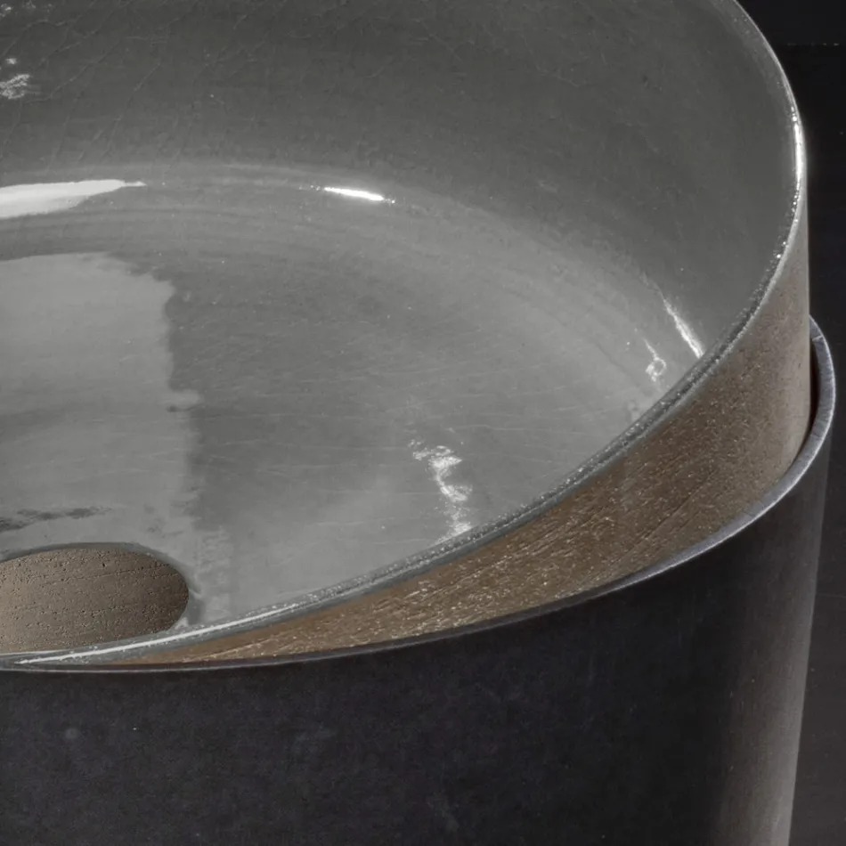 Round Gray Clay Washbasin Made in Italy - Tatiana Viadurini