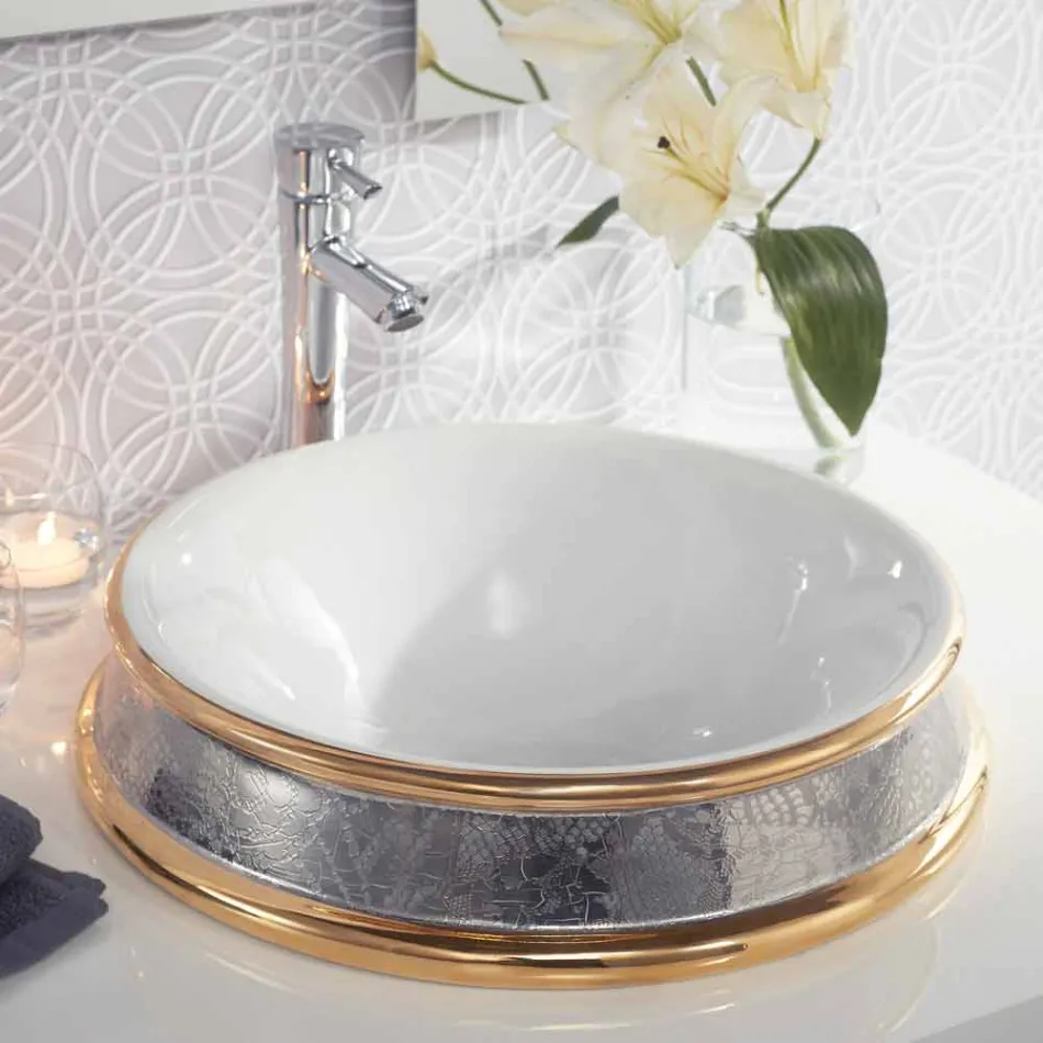 Design semi-recessed sink in fire clay handmade in Italy, Manilo Viadurini