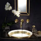 Semi-recessed washbasin in Fire Clay with band in different finishes - Botticino Viadurini