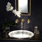 Semi-recessed washbasin in Fire Clay with band in different finishes - Botticino Viadurini