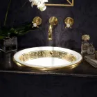 Semi-recessed washbasin in Fire Clay with band in different finishes - Botticino Viadurini