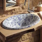 Semi-recessed washbasin in hand-painted fire clay Made in Italy - Principe Viadurini