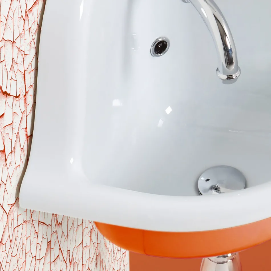 Angular Wall-hung Washbasin in White and Colored Ceramic 42 cm - Angelino Viadurini