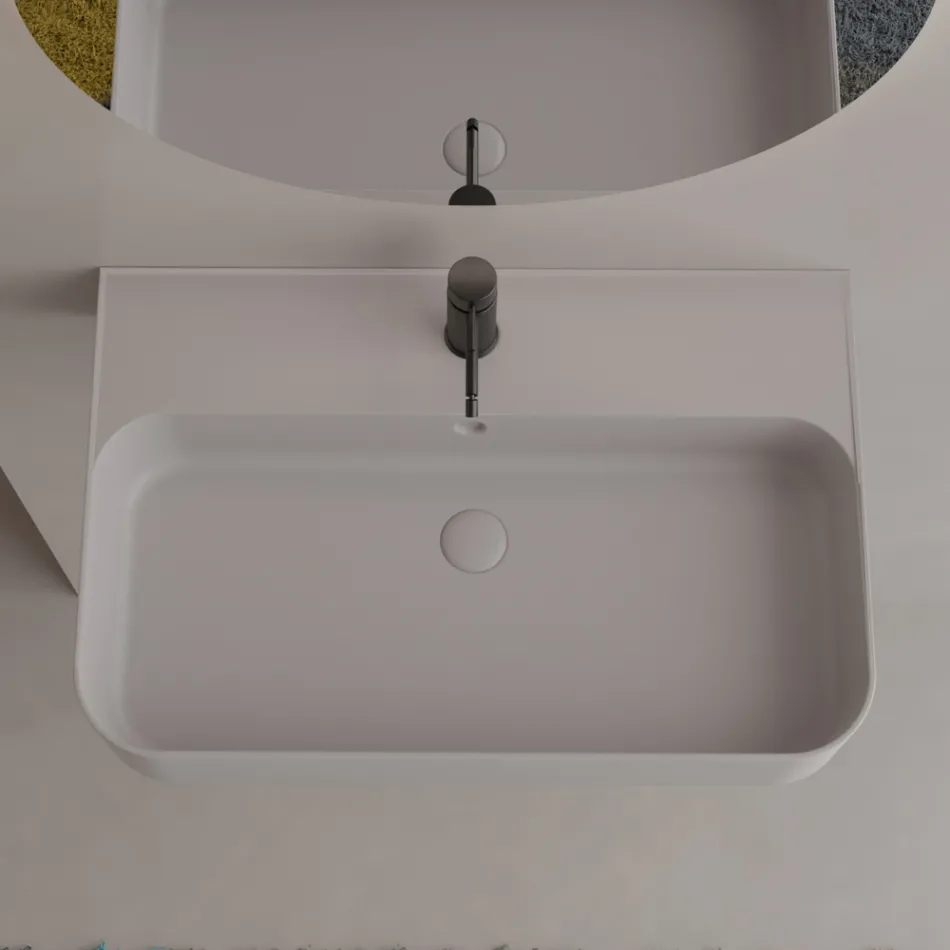 Wall-hung Ceramic Washbasin with Optional Towel Holder Made in Italy - Graffa Viadurini