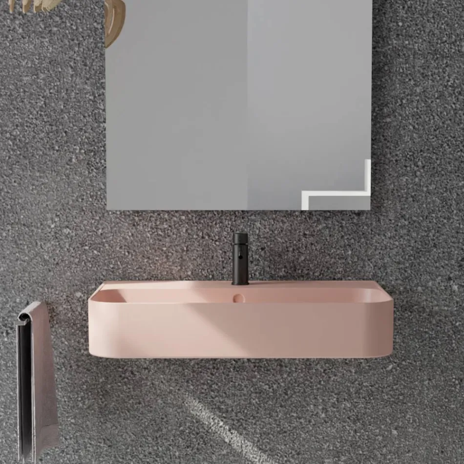 Wall-hung Ceramic Washbasin with Optional Towel Holder Made in Italy - Graffa Viadurini