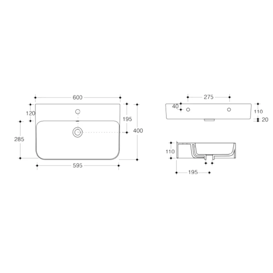 Wall-hung Ceramic Washbasin with Optional Towel Holder Made in Italy - Graffa Viadurini