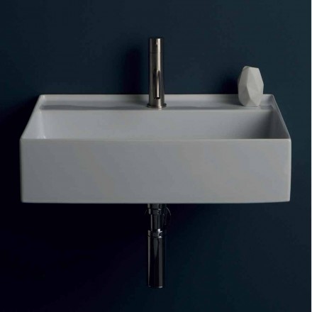 Modern design suspended ceramic washbasin Sun 60x45 cm, made in Italy Viadurini