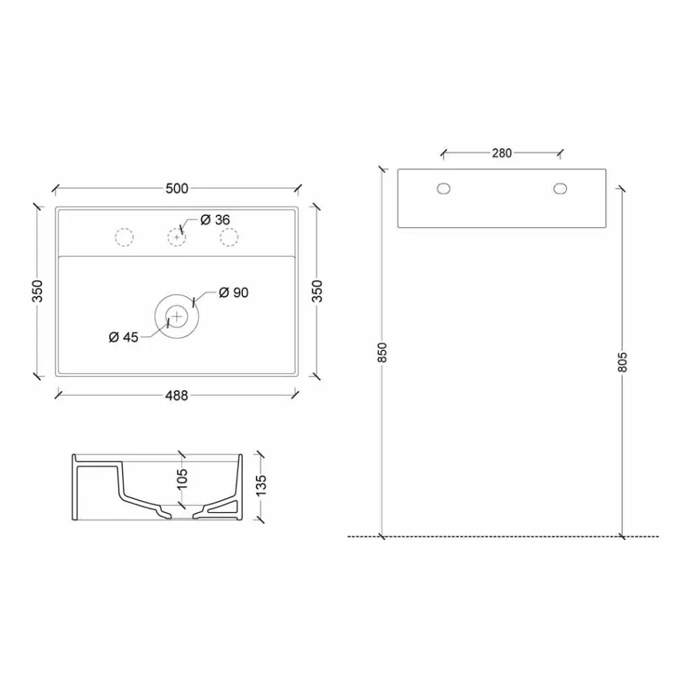 Suspended ceramic washbasin Sun 50x35 cm, different colors available Viadurini