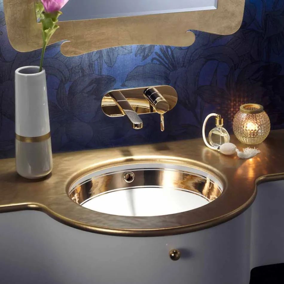 Baroque undermount sink in fire clay and gold made in Italy, Aegean Viadurini