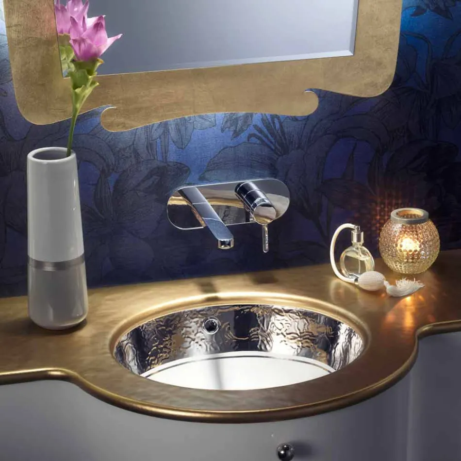 Baroque undercounter washbasin in fire clay and platinum made in Italy, Aegean Viadurini