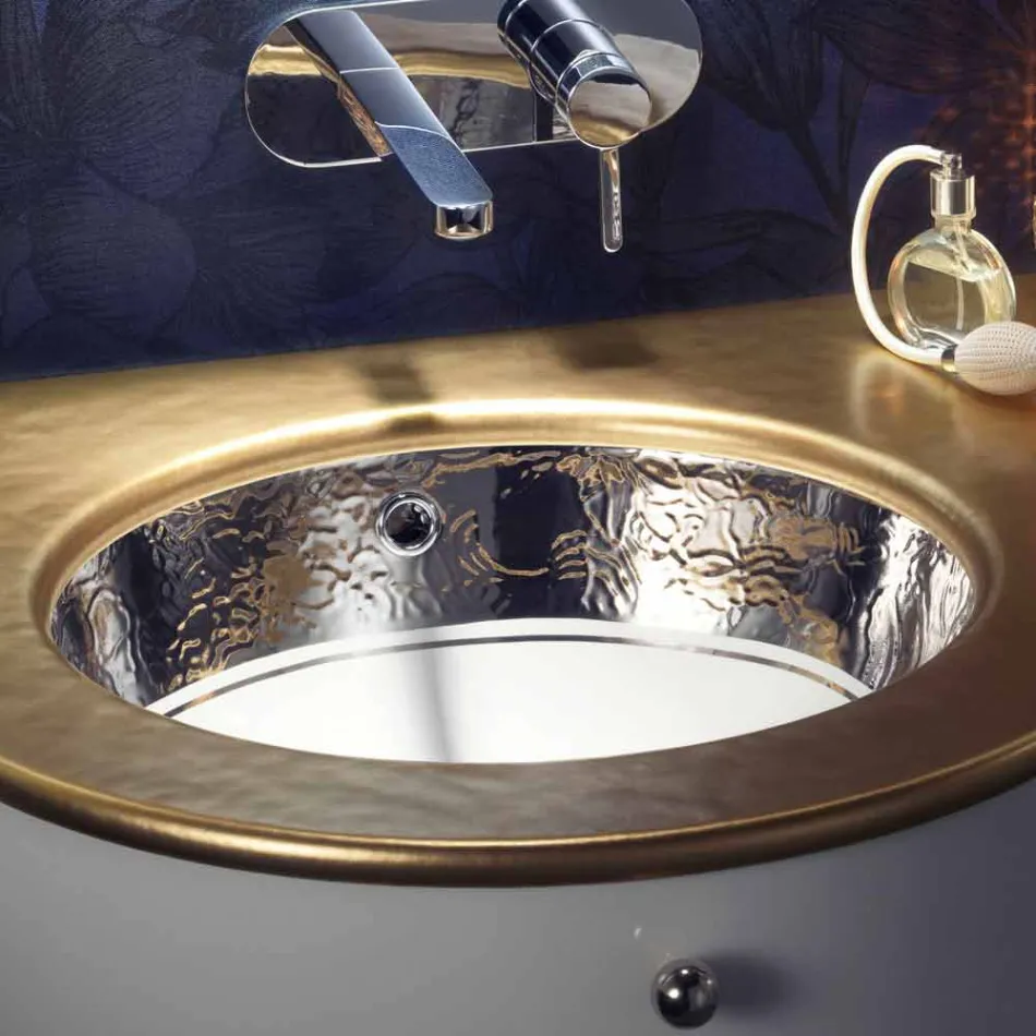 Baroque undercounter washbasin in fire clay and platinum made in Italy, Aegean Viadurini
