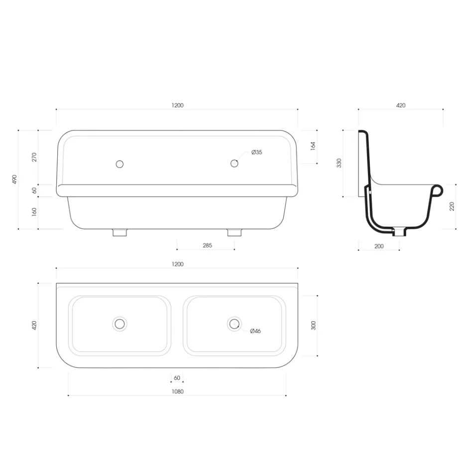 Jack wall-mounted vintage double bowl washbasin in ceramic Viadurini