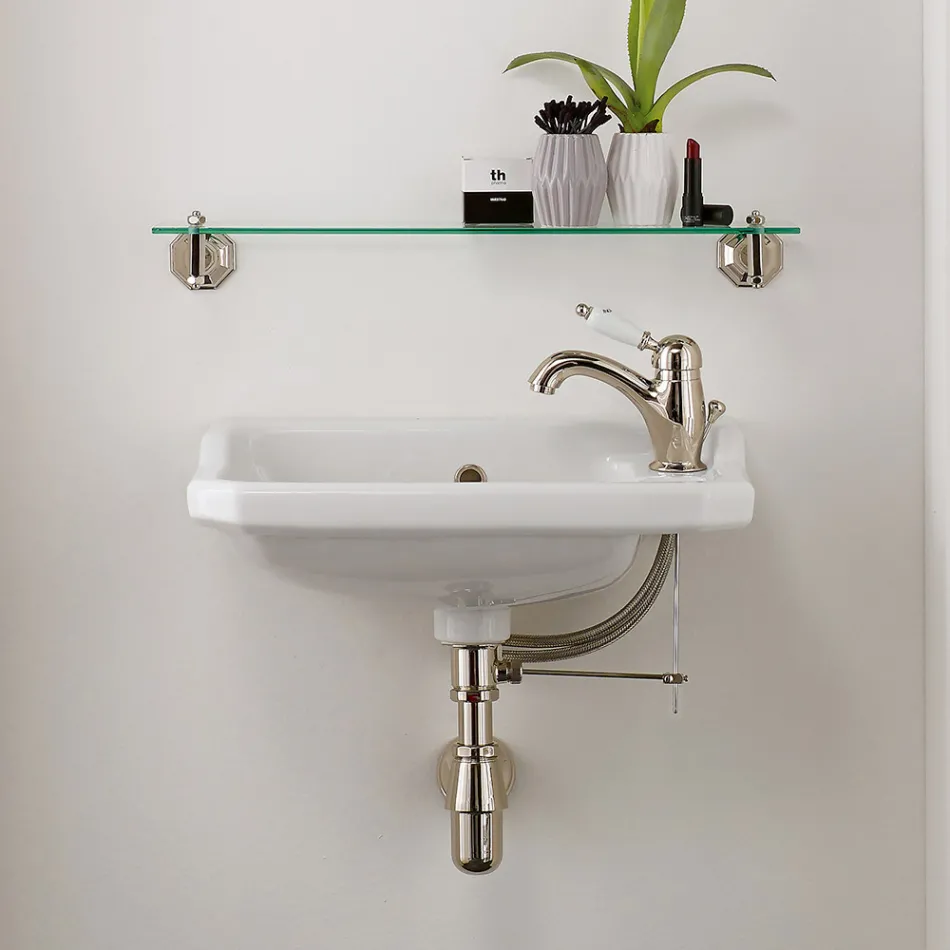 Suspended Handwashbasin in Classic Design Ceramic, Made in Italy - Nausica Viadurini