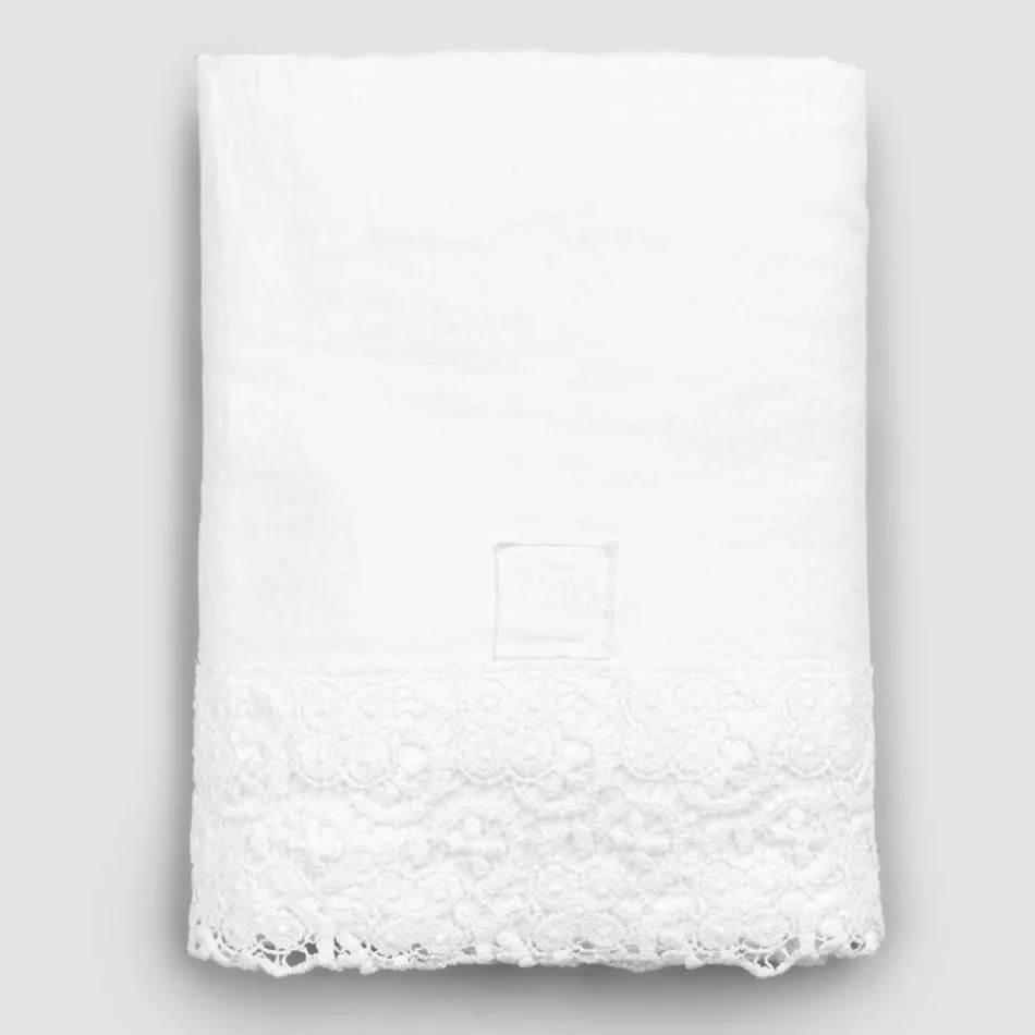 High Quality White Linen Sheet with Lace for Double Bed - Fiumana Viadurini