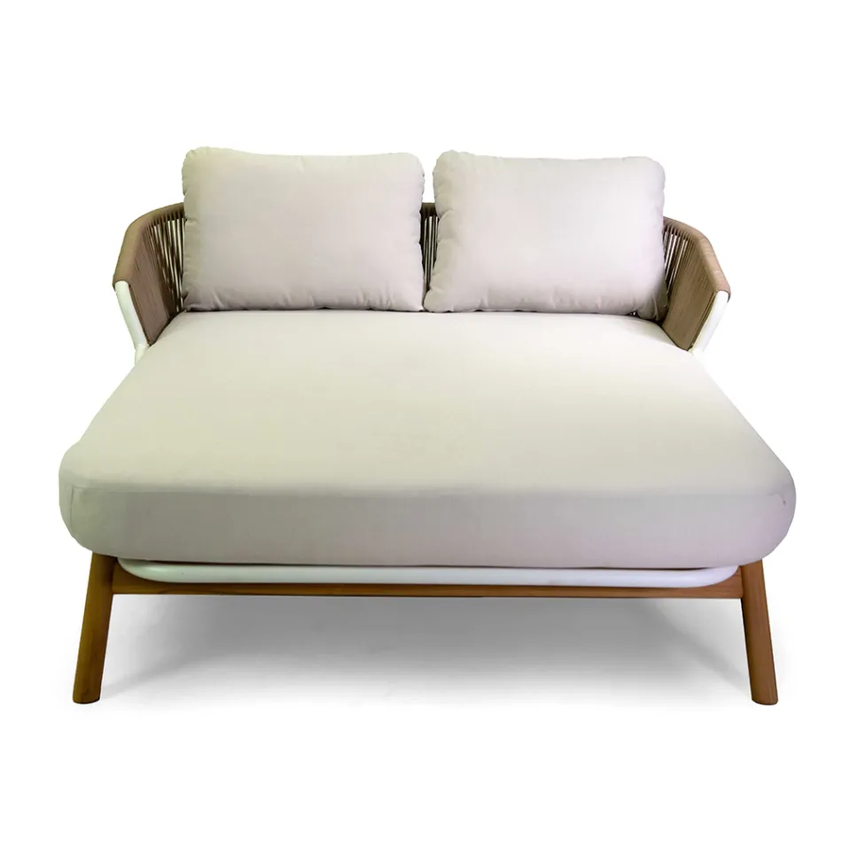 Outdoor Lounger with Teak Frame, Ropes and Cushions - Tent Viadurini