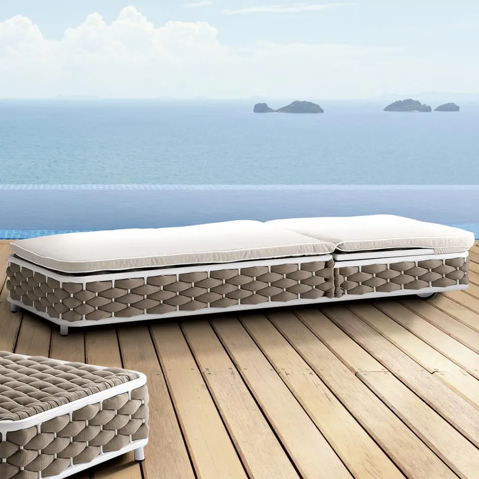 Outdoor Sunbed in Aluminum and Woven Fabric with Wheels - Reda Viadurini