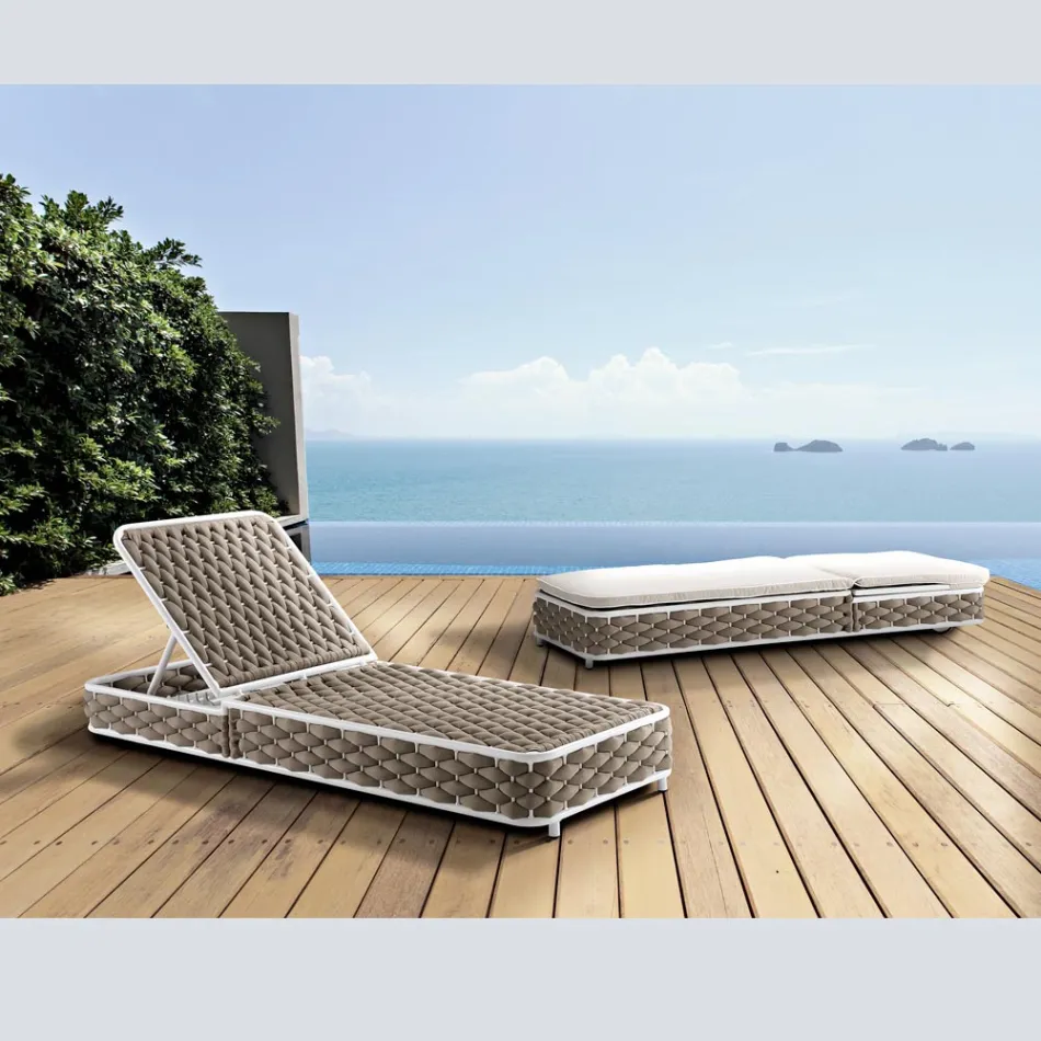 Outdoor Sunbed in Aluminum and Woven Fabric with Wheels - Reda Viadurini